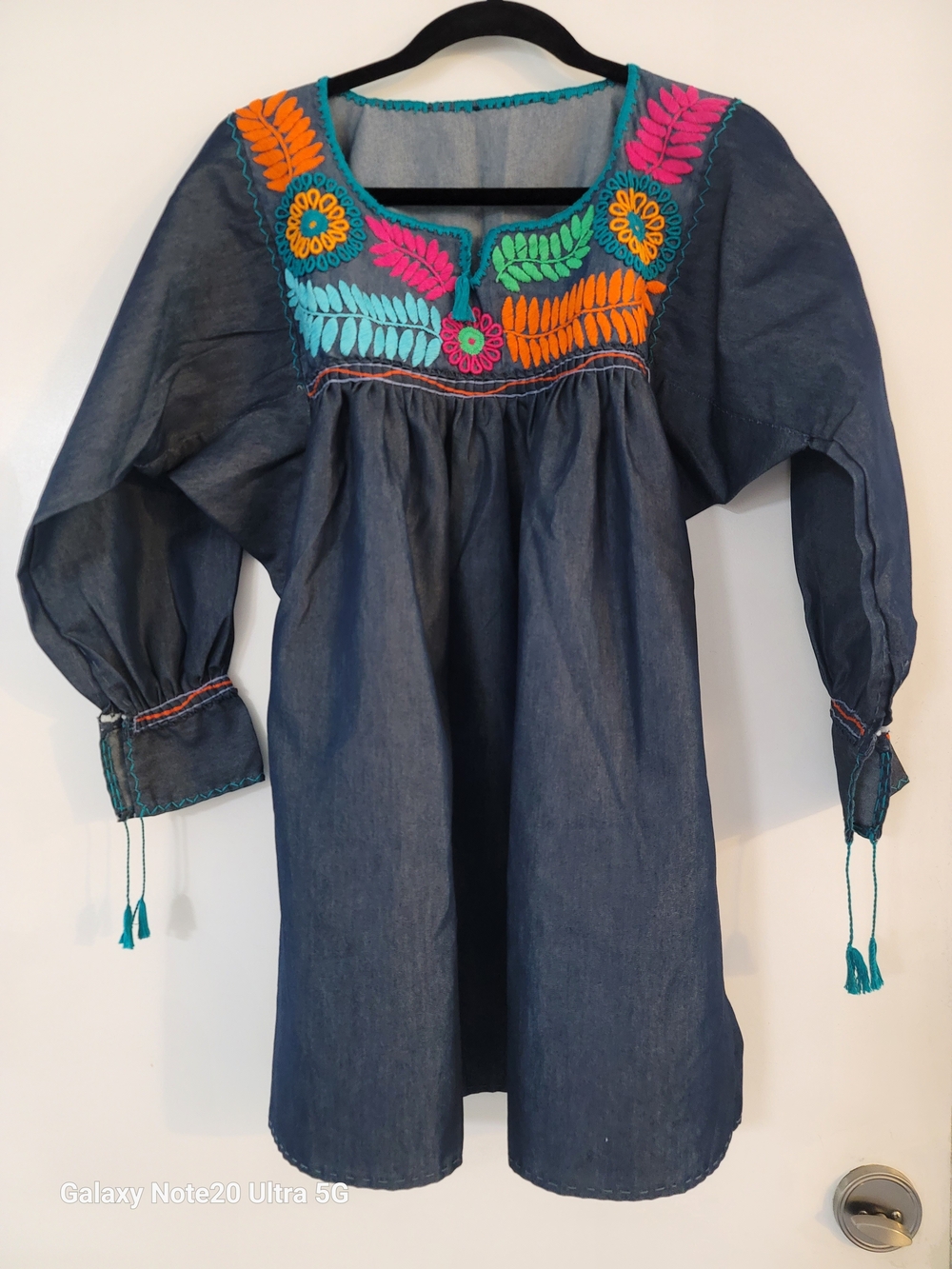 Embroidered Navy Blue Girls' Blouse with Bright Multicolor Accents